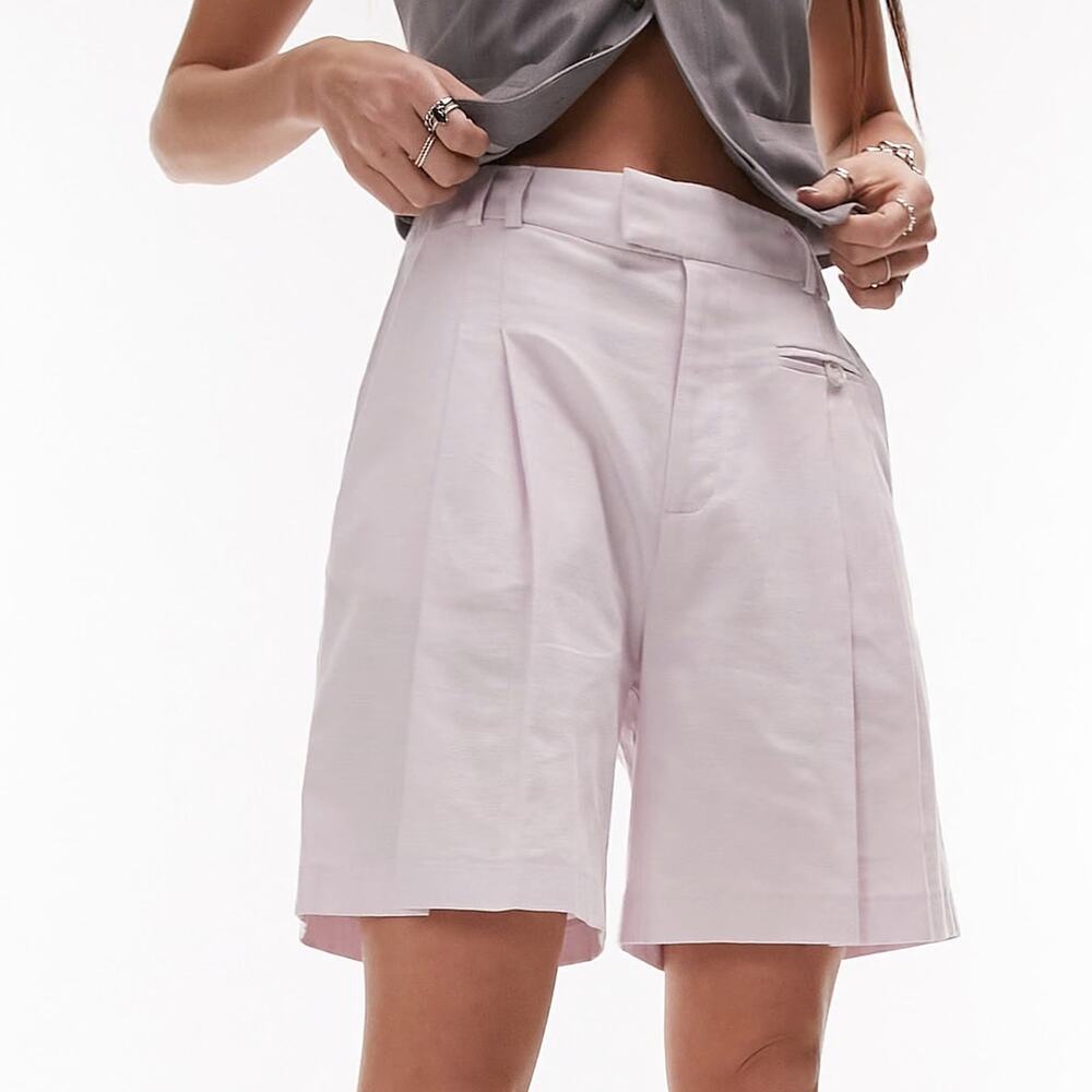 Topshop Women's Light Purple Linen Blend High Rise Shorts 4 NWT